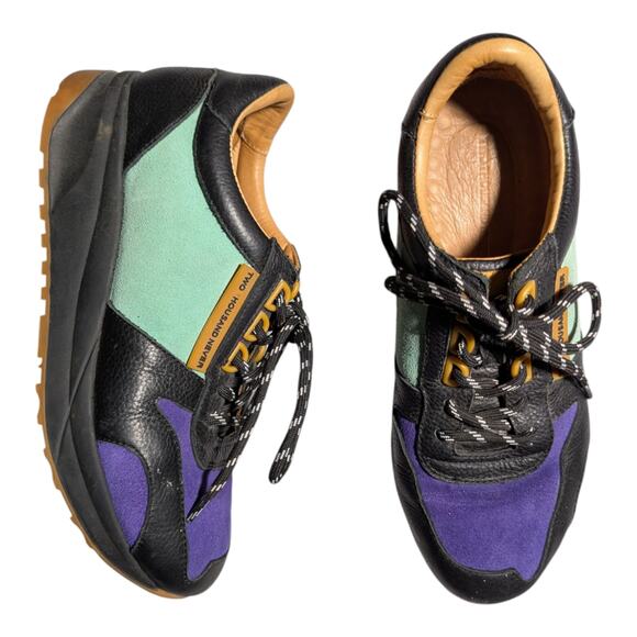 Two Thousand Never 70s Runner Black Leather Blue Suede Lace Up Sneakers Sz 5 - Picture 1 of 7